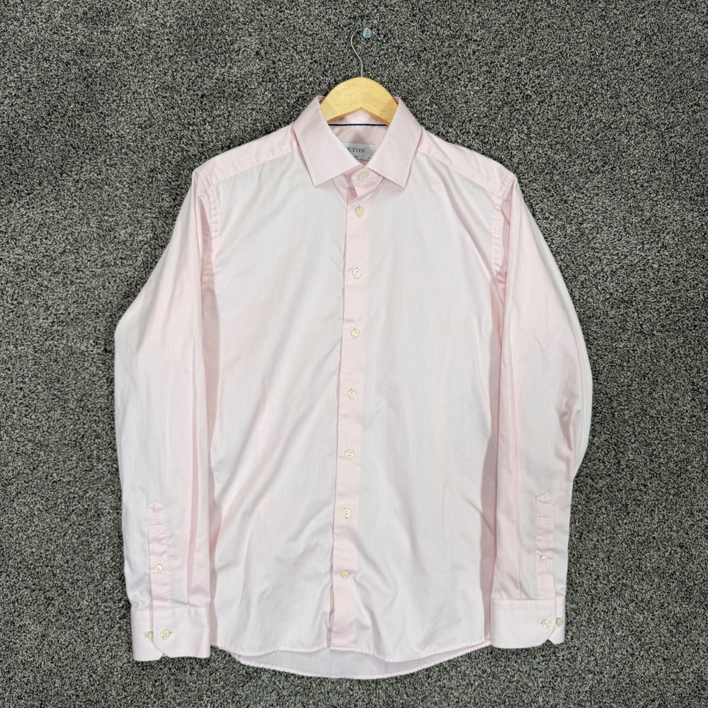 Eton Dress Shirt Mens 16.5 Slim Fit Pink Cotton Twill Long Sleeve Button Up